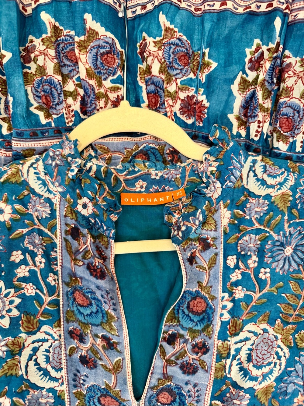 Oliphant Teal Blue Floral Tiered Maxi Dress